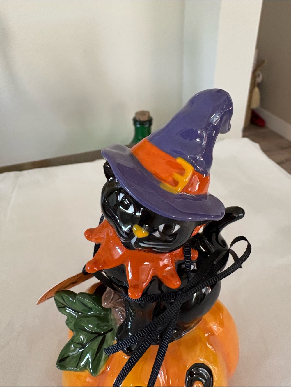 Blue Sky Halloween Black Cat Witch Jack O Lantern Pumpkin Figurine 8" Decor New - Picture 2 of 11